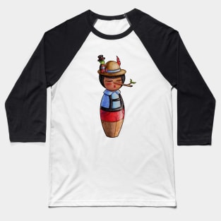 Kokeshi Pinocchio and the Cricket Baseball T-Shirt